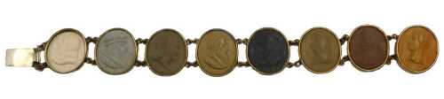 A Victorian Grand Tour lava cameo bracelet, of eight links, showing bust portraits, in a yellow...