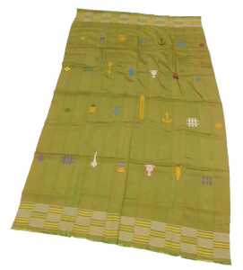 An Ashanti lady's cloth, from Ghana, in a strip woven green cotton/rayon fabric, the...