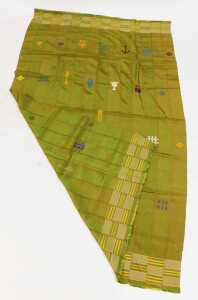 An Ashanti lady's cloth, from Ghana, in a strip woven green cotton/rayon fabric, the... - 2