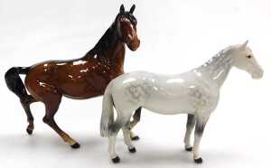 A Beswick pottery dapple grey horse, a brown horse, a Corgi, three mallards, and a Royal Doulton... - 2