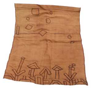 A Ngeende Tribe antique ceremonial mapel panel, from the Congo in Zaire, the dark red cloth with...