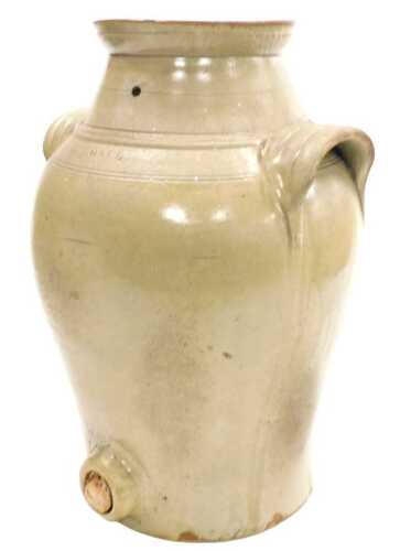 V - A late 19thC buff stoneware two gallon flagon, 38.5cm high.