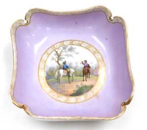 A late 19thC Meissen porcelain dish, possibly outside decorated, with two figures on horseback,... - 2