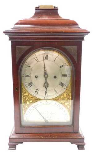 A late 18thC mahogany cased table clock, by John Agar of York, the domed brass dial with foliate...
