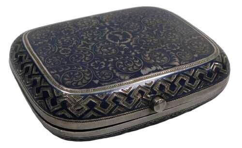 A late 19thC Russian silver and niello cigarette case, with engraved foliate decoration, St...
