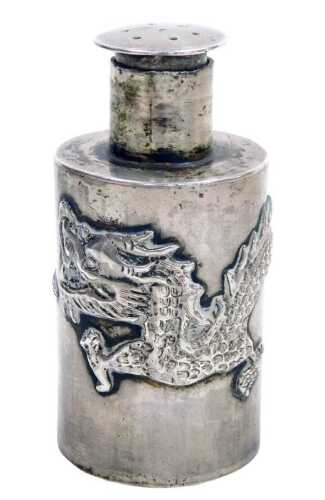 A Chinese silver pepperette, overlaid with a dragon, Wang Hing & Company, 1.31oz.