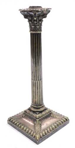 An early 20thC silver plated Corinthian column table lamp base, 32cm high.