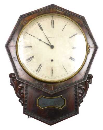 A 19thC American mahogany cased wall clock, for C Jermone, New-Haven, circular dial bearing...