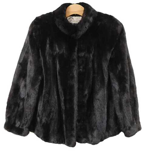 A black mink jacket, by Ross Furriers Limited of Leeds, length 70cm, underarm width 48cm.