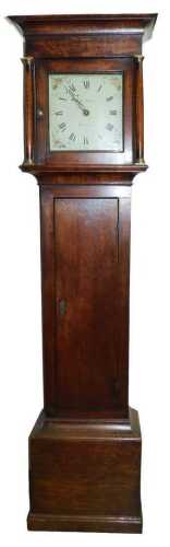 A 19thC oak longcase clock, by Jonathan Stone of Aylesbury, square dial with painted floral...