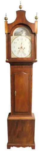 An early 19thC mahogany longcase clock, by J Pinkifs of Brigg, the break arch dial painted with...