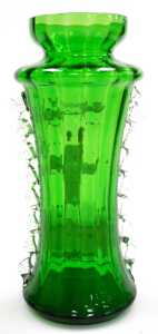 A late 19thC Mary Gregory style green glass vase, painted with a boy amongst trees, 28cm high, a... - 2