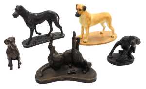 A group of sculptures of Great Danes, in bronzed plaster, and plaster, modelled in various poses,...
