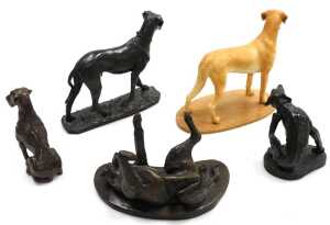 A group of sculptures of Great Danes, in bronzed plaster, and plaster, modelled in various poses,... - 2