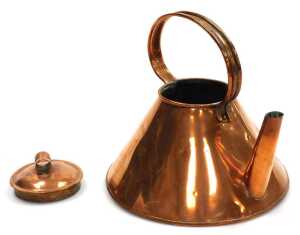 A late 19thC copper kettle, together with a pair of copper dishes, with floral stipple engraved... - 2