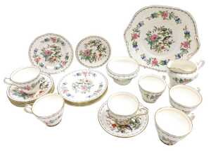 An Aynsley porcelain Pembroke pattern part tea service, comprising a bread plate, cream jug and...