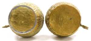 A pair of early 20thC Indian brass ewers, embossed with figures, animals, and scrolling leaves... - 5