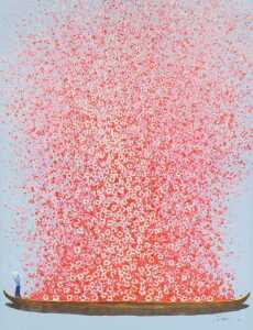 A Kare design flower boat picture, on canvas, by Joyce, 160cm x 120cm.