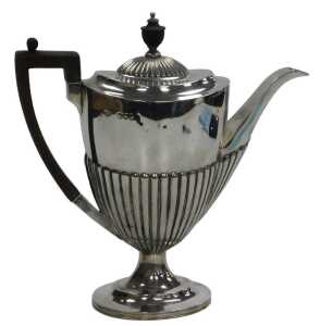 An Edward VII silver semi fluted coffee pot, Goldsmiths & Silversmiths Company, London 1907,...