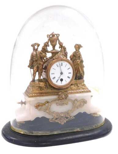 A late 19thC French gilt metal mantel clock by Hy Marc Paris, the circular enamel dial bearing...