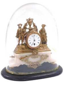 A late 19thC French gilt metal mantel clock by Hy Marc Paris, the circular enamel dial bearing...