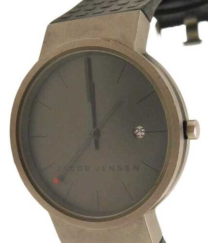 A Jacob Jensen wristwatch, with a grey dial, having a date aperture, No.95663, with a black...