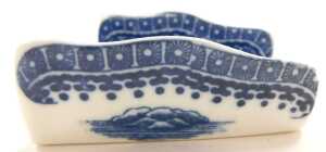 A late 18thC Caughley porcelain Fisherman and Cormorant pattern blue and white asparagus server,... - 2