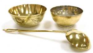 A group of brass and plated wares, including a four piece plated tea and coffee set, a brass... - 6