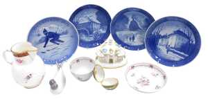 A group of porcelain, including a Royal Crown Derby porcelain figure of a girl, a late 18thC tea...