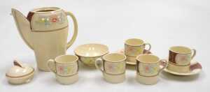 A mid century Suzie Cooper pottery Kestrel shape part coffee service, decorated with reserves of... - 4