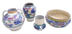 An early 20thC Carter Stabler and Adams Poole pottery Bluebird and Trellis pattern twin handled...