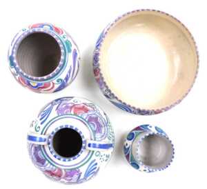 An early 20thC Carter Stabler and Adams Poole pottery Bluebird and Trellis pattern twin handled... - 2