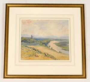 After Myles Birket Foster. Harvesting scene near the Severn, possibly with a view of Cook's... - 2
