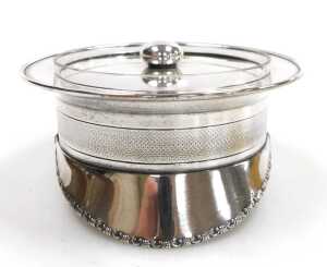 A WWI period silver plate and cut glass dish and cover, formed as a officer's peaked cap, with... - 2
