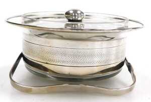A WWI period silver plate and cut glass dish and cover, formed as a officer's peaked cap, with... - 5