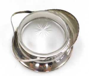 A WWI period silver plate and cut glass dish and cover, formed as a officer's peaked cap, with... - 6