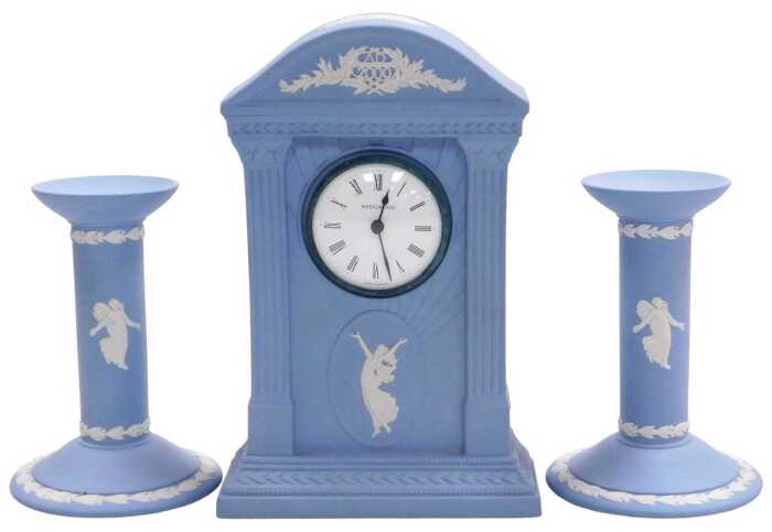 A Wedgwood light blue Jasperware by Josiah Wedgwood bicentenary Clock, for Danbury Mint, serial...