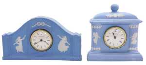 A Wedgwood light blue jasperware Arcadian clock, for Danbury Mint, serial number 0130, with...