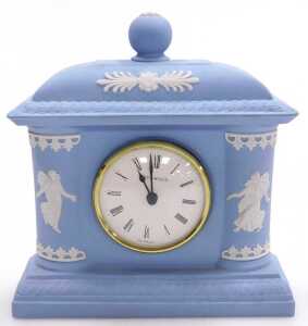 A Wedgwood light blue jasperware Arcadian clock, for Danbury Mint, serial number 0130, with... - 2