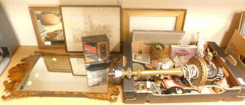 Decorative household effects, to include a George II style burr walnut wall mirror, with a...
