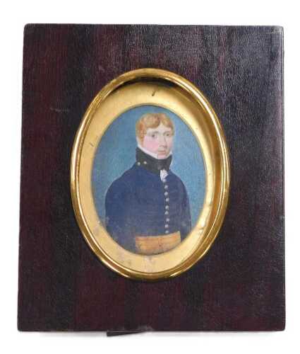 English School (early 19thC). Miniature portrait of a naval officer, watercolour on paper, 77mm...