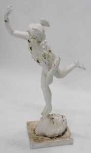 A 20thC cast iron statue of Mercury (Hermes), in winged helmet holding a caduceus, on a mask and... - 2