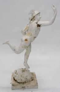 A 20thC cast iron statue of Mercury (Hermes), in winged helmet holding a caduceus, on a mask and... - 3