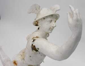 A 20thC cast iron statue of Mercury (Hermes), in winged helmet holding a caduceus, on a mask and... - 4
