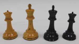 An early 20thC Jaques Staunton pattern boxwood chess set, each king approx 8cm high, marked... - 2