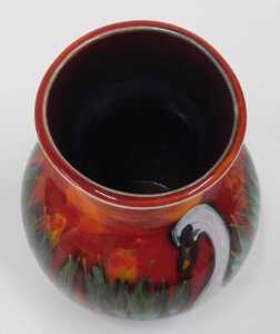 A 20thC Anita Harris pottery swan vase, of bulbous form on a circular foot, hand painted in red,... - 3