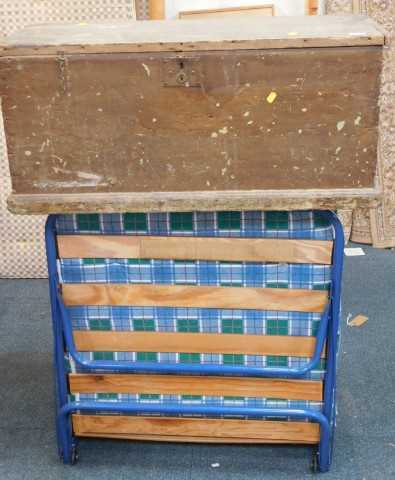 A Victorian painted pine blanket box, and a portable bed. (2)