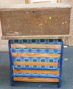 A Victorian painted pine blanket box, and a portable bed. (2)