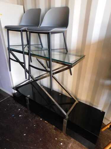 Furniture, comprising a smoked glass topped console table, rectangular in form, with X frame...