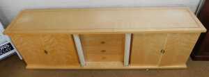 An Italian birdseye maple side cabinet, having a rectangular top with silvered metallic... - 2